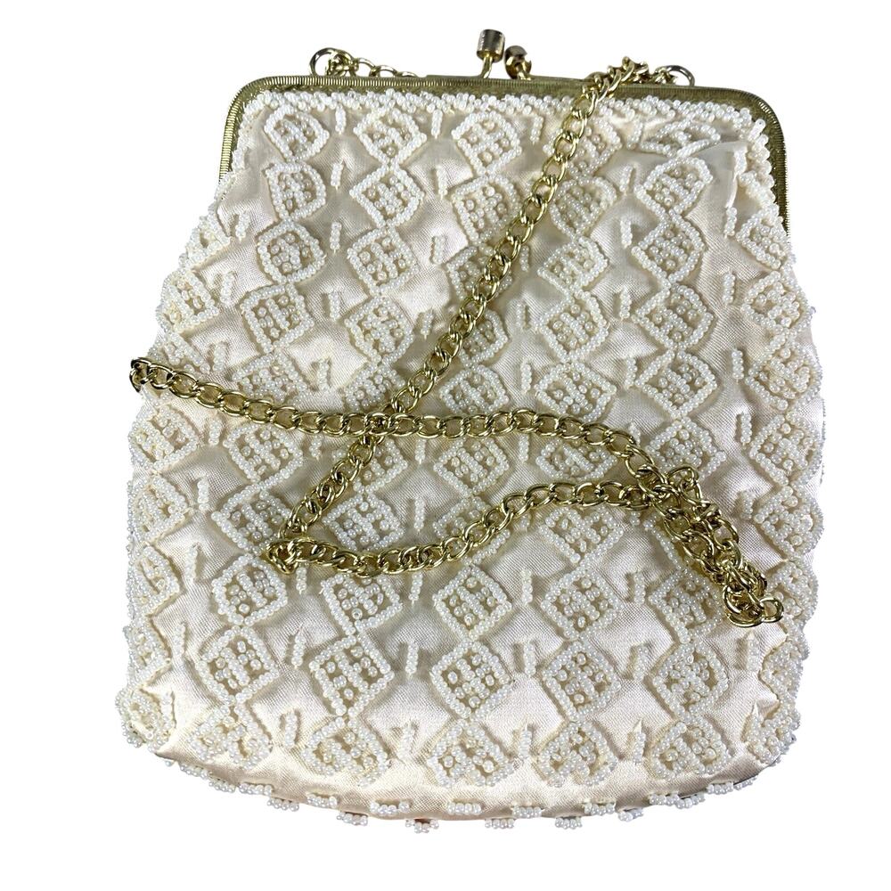 Vintage Walborg Beaded Purse White Evening Hollywood Glam Cocktail Bridal Event